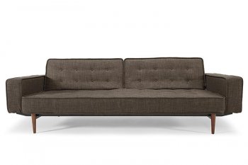 Begum Dark Brown or Sand Fabric Modern Sofa Bed w/Walnut Legs [INSB-Silenos-Plus]