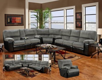 Grey Fabric & Black Vinyl Modern Sectional Sofa w/Options [CHFSS-V4-1100-Grey]