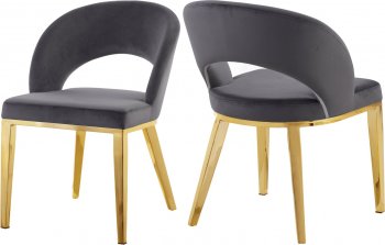 Roberto Dining Chair 765 Set of 2 Grey Velvet Fabric - Meridian [MRDC-765 Roberto Grey]