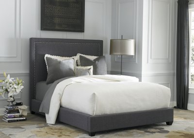 150-BR Upholstered Panel Bed in Dark Grey Fabric by Liberty