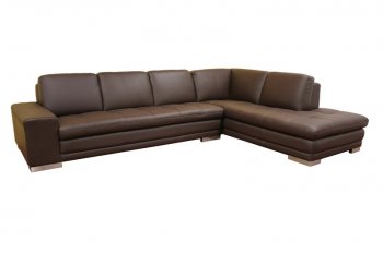 Dark Brown Leather Modern Sectional Sofa w/Mirror-sided feet [WISS-Callidora]