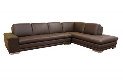 Dark Brown Leather Modern Sectional Sofa w/Mirror-sided feet