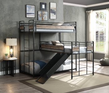 Brantley Triple Twin Bunk Bed BD01750 in Oak & Gray by Acme [AMKB-BD01750 Brantley]