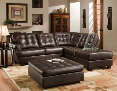 Brown Tufted Top Grain Italian Leather Modern Sectional Sofa