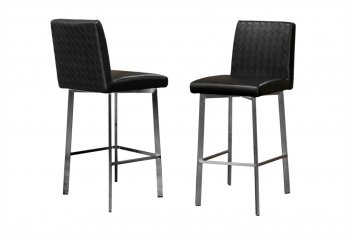 Black Bonded Leather with Steel Base Set of 2 Swivel Barstools [DSBA-164b Black]