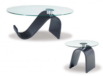 Black Base Contemporary Artistic Coffee Table W/Clear Glass Top