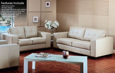 White Tufted Faux Leather Modern Sofa & Loveseat Set