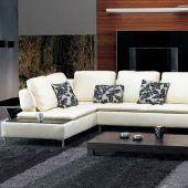 Beige Leather Modern Sectional Sofa w/Matching Ottoman