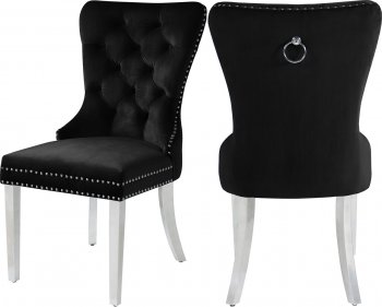 Carmen Dining Chair 743 Set of 2 Black Velvet Fabric by Meridian [MRDC-743 Carmen Black]