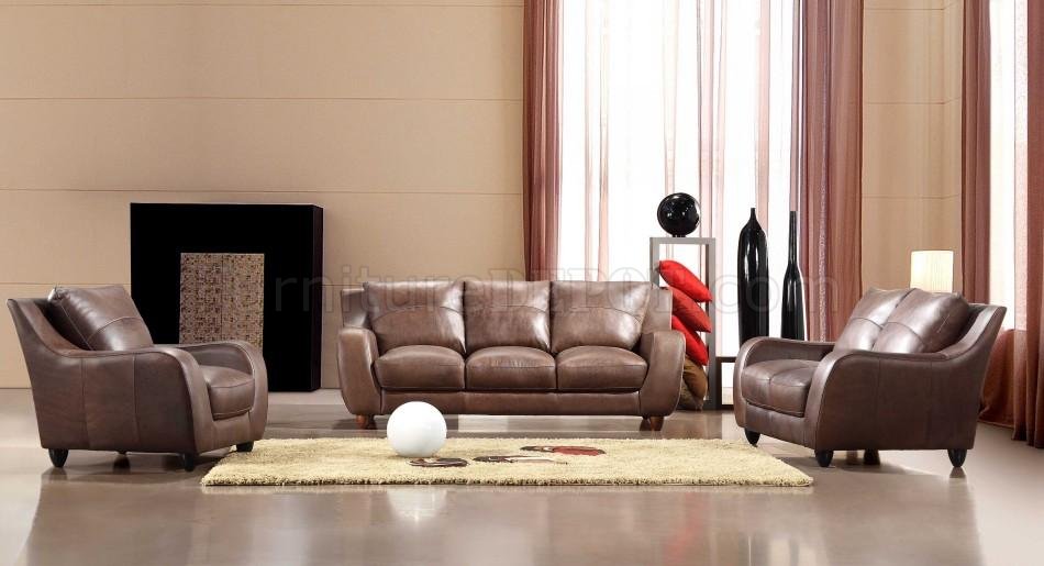 Brown Full Italian Leather Modern 3Pc Living Room Set