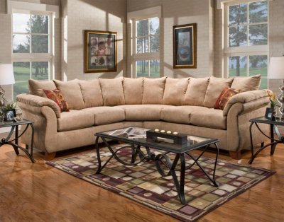 Camel Fabric Modern 2Pc Sectional Sofa w/Wooden Legs