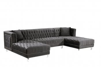 Moda Sectional Sofa 631 in Grey Velvet Fabric by Meridian [MRSS-631 Moda Grey]