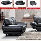 Black Bonded Leather Modern Living Room Sofa w/Options