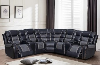 FD7800 Motion Sectional Sofa in Black & Gray Leather by FDF [FDSS-FD7800]