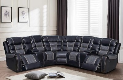 FD7800 Motion Sectional Sofa in Black & Gray Leather by FDF