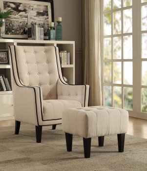 Ophelia Set of Accent Chair & Ottoman 59632 in Cream Linen [AMAC-59632-Ophelia-Cream]