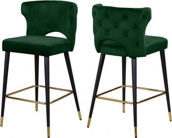 Kelly Counter Stool 791 Set of 2 Green Velvet Fabric by Meridian [MRDC-791 Kelly Green]