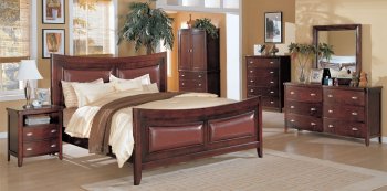 Mahogany Finish Modern Bedroom Set With Leather Details [AEBS-Bari]