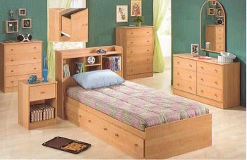 Natural Oak Finish Kids Contemporary Bedroom w/Storage Bed [CRBS-400080-Mates]