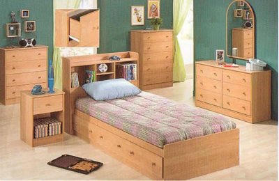 Natural Oak Finish Kids Contemporary Bedroom w/Storage Bed