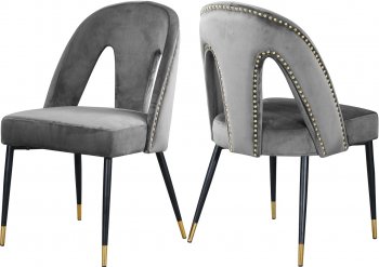 Akoya Dining Chair 794 Set of 2 Grey Velvet Fabric by Meridian [MRDC-794 Akoya Grey]