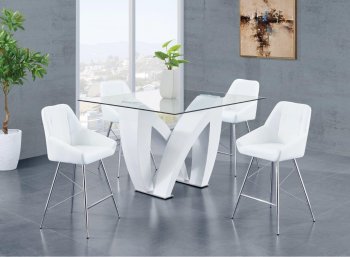 D9913BT Dining Set 5Pc White by Global w/D1067BS-WH Stools [GFDS-D9913BT-D1067BS-WH]