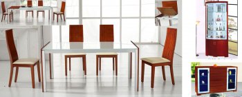 Cherry Finish Modern Dining Room w/Metal Framed Table [EFDS-6096]