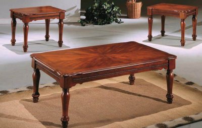 Cherry Finish Classic Elegant 3Pc Coffee Table Set