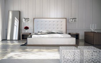White & Walnut 4Pc Modern Bedroom Set w/Oversized Headboard Bed [MLBS-LUDLOW-WAL-WHT]