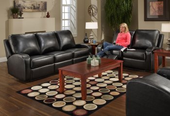 Black Bonded Leather Modern Double Reclining Sofa & Loveseat Set [AFS-8450-Black]