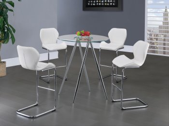 D1503BT Dining 5Pc Set by Global w/Glass Top & White Chairs [GFDS-D1503BT-D1446BS-WH]