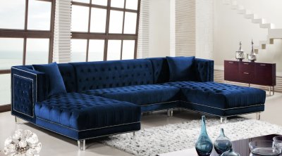 Moda Sectional Sofa 631 in Navy Velvet Fabric by Meridian