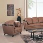 Brown Leather Contemporary Elegant Living Room W/Wooden Arms