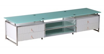 Lora TV Unit in White w/Glass Top & Shelves by Whiteline Imports