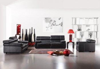 Black Full Italian Leather Modern 3Pc Sofa, Loveseat & Chair Set [VGS-Bella-Italia-381]