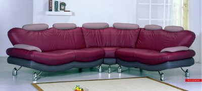 Tri-Tone Leather Modern Sectional Sofa w/Chrome Metal Legs