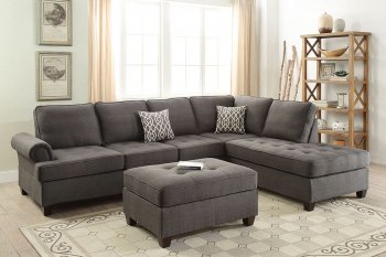 F6990 Sectional Sofa in Ash Black Fabric by Poundex w/Options [PXSS-F6990 Ash Black]