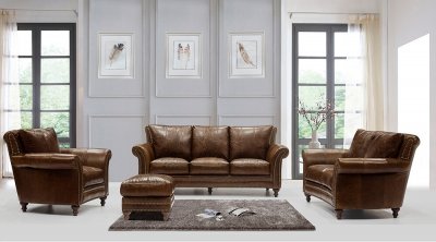 Butler Sofa & Loveseat Set in Brown Leather Italia w/Options