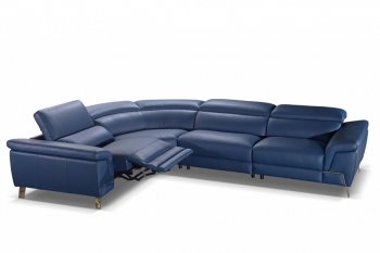 Azur Sectional Sofa in Blue Full Leather by VIG w/Recliner [VGSS-Azur Blue]