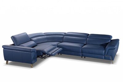 Azur Sectional Sofa in Blue Full Leather by VIG w/Recliner