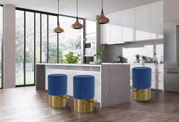 Liv Bar Stool 797 Set of 2 in Navy Velvet Fabric by Meridian [MRBA-797 Liv Navy]