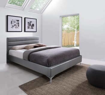 Nario Upholstered Platform Bed in Grey by J&M [JMB-Nario]