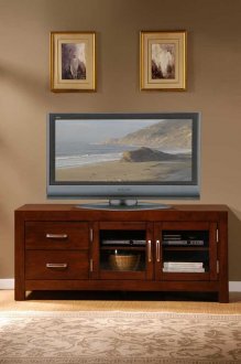 Espresso Finish Modern TV Stand w/Framed Glass Doors