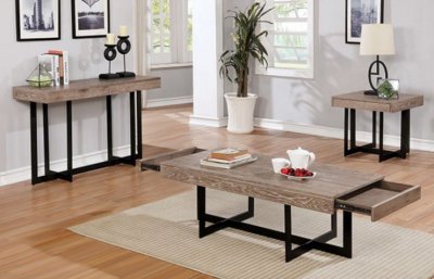 Sawyer 3Pc Coffee & End Table Set CM4619 in Gray Wash & Black