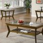 Oak Finish Modern 3Pc Coffee Table Set w/Glass Tops