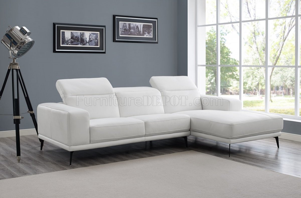 Preston Sectional Sofa in White Leather by Whiteline