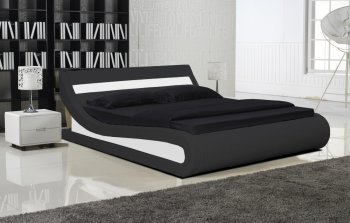 Black Leatherette Modern Bed w/White Accents [SHBS-2866-Lido-BlackWhite]