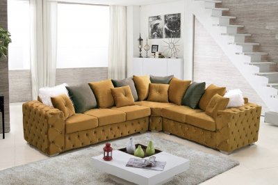 LCL-027 Sectional Sofa in Gold Velvet