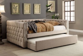 Suzanne Daybed CM1028 in Ivory Linen-Like Fabric w/Options [FAB-CM1028-Suzanne]