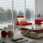 Red & White Leather Modern Sectional Sofa w/Chair & Coffee Table